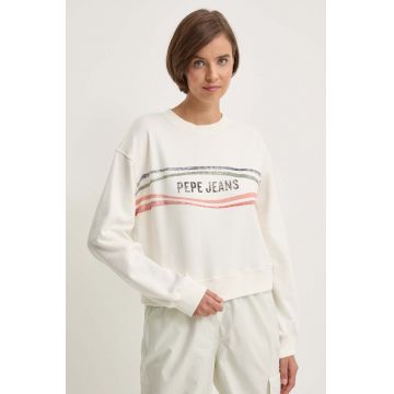 Pepe Jeans bluza EDELINE femei, culoarea bej, cu imprimeu, PL581444