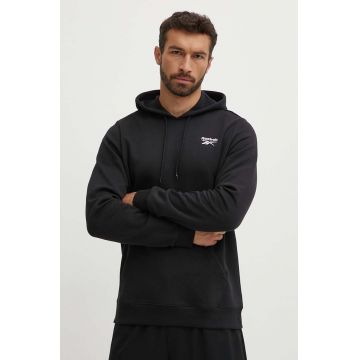 Reebok bluza Identity barbati, culoarea negru, cu glugă, neted, 100202869