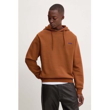 A.P.C. hanorac de bumbac hoodie boxy petit vpc barbati, culoarea maro, cu glugă, cu imprimeu, COHBR.H27917