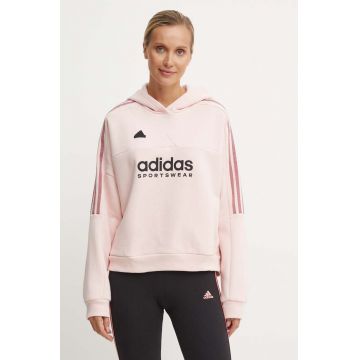 adidas bluză trening Tiro culoarea roz, cu glugă, cu imprimeu, IX3527