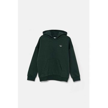 adidas Originals bluza copii HOODIE culoarea verde, cu glugă, cu imprimeu, IY9555