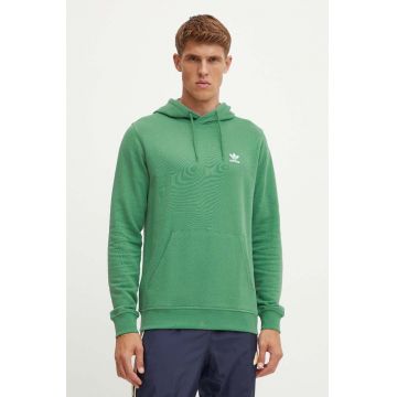 adidas Originals hanorac de bumbac barbati, culoarea verde, cu glugă, neted, IX7671