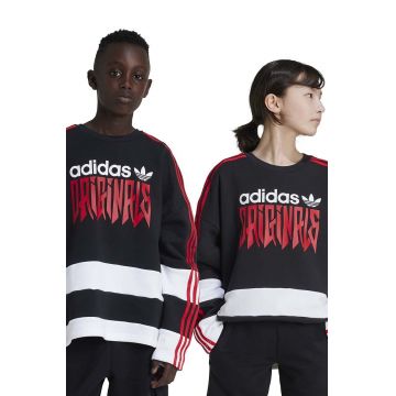 adidas Originals hanorac de bumbac pentru copii CREW culoarea alb, cu imprimeu, IZ4629