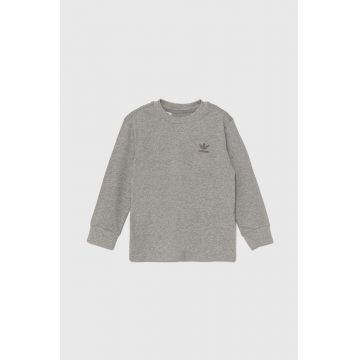 adidas Originals hanorac de bumbac pentru copii LONG SLEEVE culoarea gri, cu imprimeu, IW1018