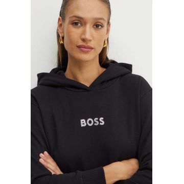 Boss Orange bluza femei, culoarea negru, cu glugă, cu imprimeu, 50531821