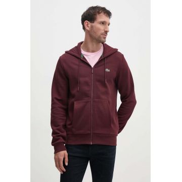 Lacoste bluza barbati, culoarea bordo, cu glugă, neted