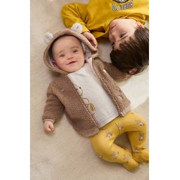 Mayoral Newborn bluza bebe culoarea maro, cu glugă, neted, 2450