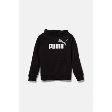 Puma bluza copii culoarea gri, cu glugă, cu imprimeu