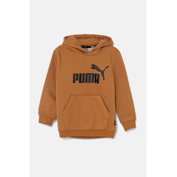 Puma bluza copii culoarea maro, cu glugă, cu imprimeu