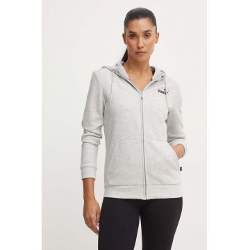 Puma bluza femei, culoarea gri, cu glugă, neted