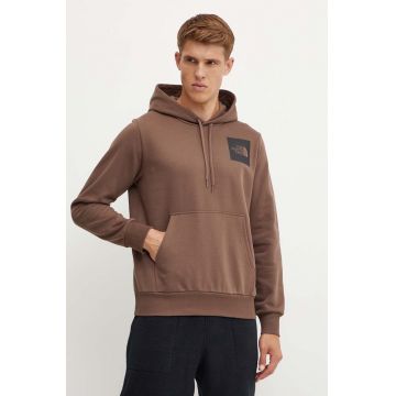 The North Face bluza Fine Hoodie barbati, culoarea maro, cu glugă, cu imprimeu, NF0A89EU1OI1