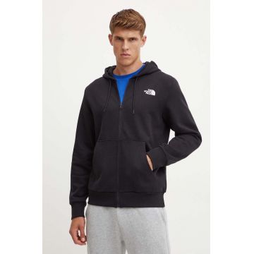 The North Face bluza Simple Dome Full Zip Hoodie barbati, culoarea negru, cu glugă, cu imprimeu, NF0A89FDJK31