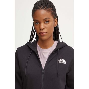 The North Face bluza Simple Dome Full Zip Hoodie femei, culoarea negru, cu glugă, cu imprimeu, NF0A89EWJK31