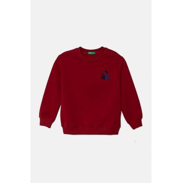 United Colors of Benetton hanorac de bumbac pentru copii culoarea bordo, cu imprimeu, 3J70G10F0