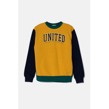 United Colors of Benetton hanorac de bumbac pentru copii culoarea galben, cu imprimeu, 3J68C10JM