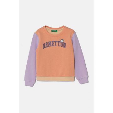 United Colors of Benetton hanorac de bumbac pentru copii culoarea portocaliu, cu imprimeu, 3J70G10F8