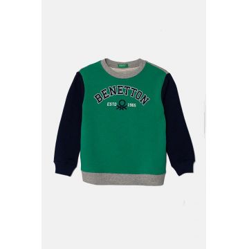 United Colors of Benetton hanorac de bumbac pentru copii culoarea verde, cu imprimeu, 3J70G10F0