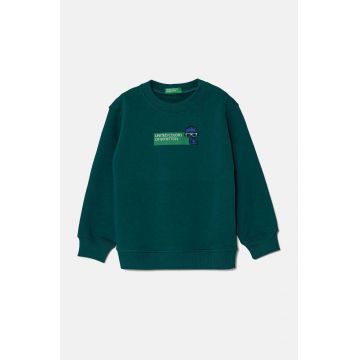 United Colors of Benetton hanorac de bumbac pentru copii culoarea verde, cu imprimeu, 3J70G10F0