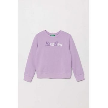 United Colors of Benetton hanorac de bumbac pentru copii culoarea violet, cu imprimeu, 3J70G10F8