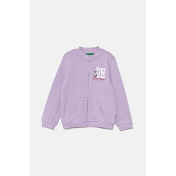 United Colors of Benetton hanorac de bumbac pentru copii culoarea violet, cu imprimeu, 3J70G5037