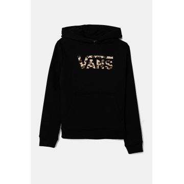 Vans bluza copii GR FELIDAE DROP PO culoarea negru, cu glugă, cu imprimeu, VN000K8WBLK1