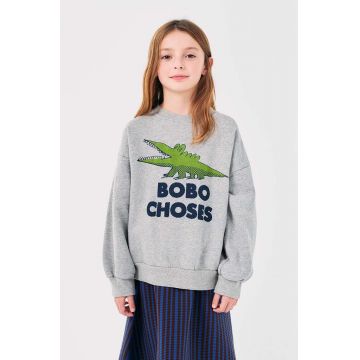 Bobo Choses hanorac de bumbac pentru copii Talking Crocodile culoarea gri, cu imprimeu, 224AC037