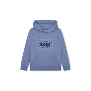 BOSS bluza copii culoarea gri, cu glugă, cu imprimeu, J51194