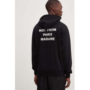 Drôle de Monsieur hanorac de bumbac Le Hoodie Slogan barbati, culoarea negru, cu glugă, cu imprimeu, PERM-HO162-CO127-BL