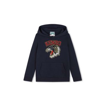 Kenzo Kids hanorac de bumbac pentru copii culoarea albastru marin, cu glugă, cu imprimeu, K60767