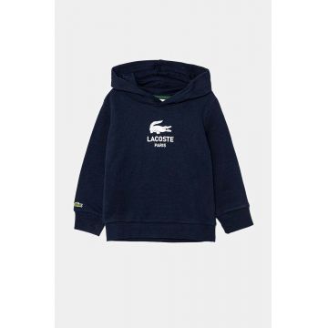 Lacoste hanorac de bumbac pentru copii culoarea albastru marin, cu imprimeu, SJ3004