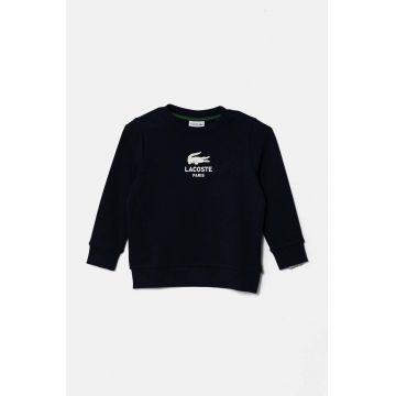 Lacoste hanorac de bumbac pentru copii culoarea albastru marin, cu imprimeu, SJ3005