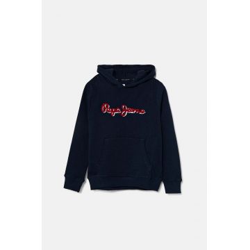 Pepe Jeans bluza copii NEW LAMONTY HOODIE culoarea albastru marin, cu glugă, melanj, PB581614