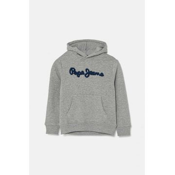 Pepe Jeans bluza copii NEW LAMONTY HOODIE culoarea gri, cu glugă, melanj, PB581614