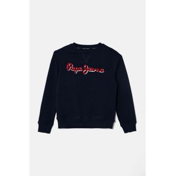 Pepe Jeans hanorac de bumbac pentru copii NEW LAMONTY CREW culoarea albastru marin, cu imprimeu, PB581613