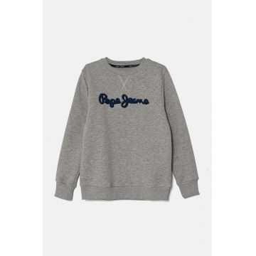 Pepe Jeans hanorac de bumbac pentru copii NEW LAMONTY CREW culoarea gri, cu imprimeu, PB581613