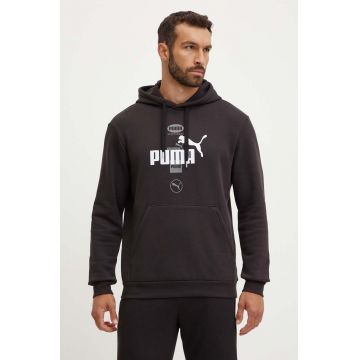 Puma bluza barbati, culoarea negru, cu glugă, cu imprimeu, 681741