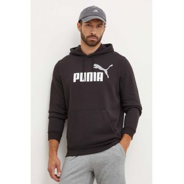 Puma bluza barbati, culoarea negru, cu glugă, cu imprimeu