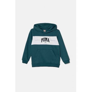 Puma bluza copii SQUAD Hoodie culoarea verde, cu glugă, cu imprimeu, 682775