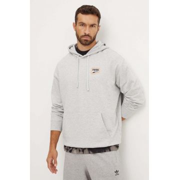 Puma hanorac de bumbac barbati, culoarea gri, cu glugă, cu imprimeu, 626748