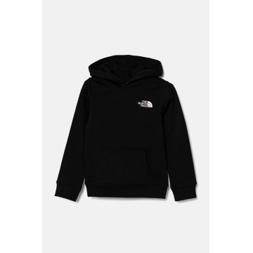 The North Face bluza copii REDBOX REGULAR P/O HOODIE culoarea negru, cu glugă, cu imprimeu, NF0A89H9JK31