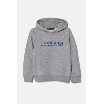 The North Face bluza copii VARSITGRAPHIC RELAXED HOODIE culoarea gri, cu glugă, cu imprimeu, NF0A89HBDYX1