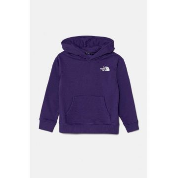 The North Face bluza copii VERTICAL GRAPHIC OVERSIZED HOODIE culoarea violet, cu glugă, cu imprimeu, NF0A89HDNL41