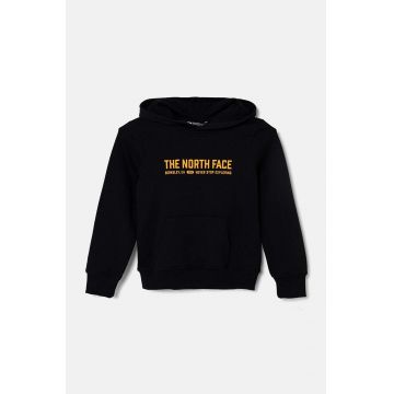 The North Face hanorac de bumbac pentru copii VARSITGRAPHIC RELAXED HOODIE culoarea negru, cu glugă, cu imprimeu, NF0A89HBJK31