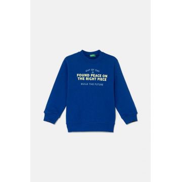 United Colors of Benetton hanorac de bumbac pentru copii culoarea albastru marin, cu imprimeu, 3FWYG10FN