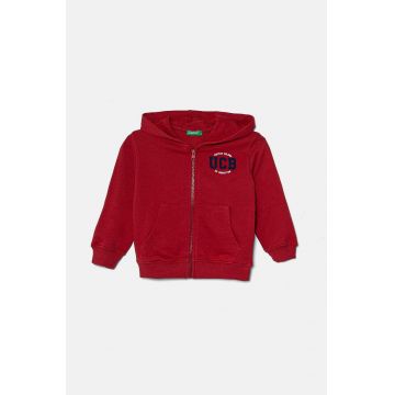 United Colors of Benetton hanorac de bumbac pentru copii culoarea bordo, cu glugă, modelator, 3J68G5034