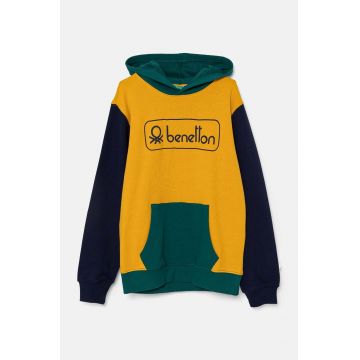 United Colors of Benetton hanorac de bumbac pentru copii culoarea galben, cu glugă, modelator, 3J68C203N