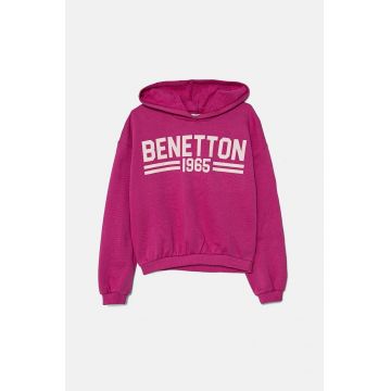 United Colors of Benetton hanorac de bumbac pentru copii culoarea roz, cu glugă, cu imprimeu, 3J68C203Q