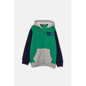 United Colors of Benetton hanorac de bumbac pentru copii culoarea verde, cu glugă, modelator, 3J68C503X