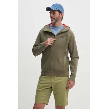 Aeronautica Militare bluza barbati, culoarea verde, cu glugă, neted, AM1369L529