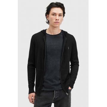 AllSaints bluza din lana MODE MERINO ZIP HOOD culoarea negru, cu glugă, melanj, M084KB